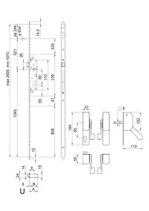 Maniglione antipanico a barra con chiusura automatica per porte doppie, anta primaria, 2 punti di chiusura 105