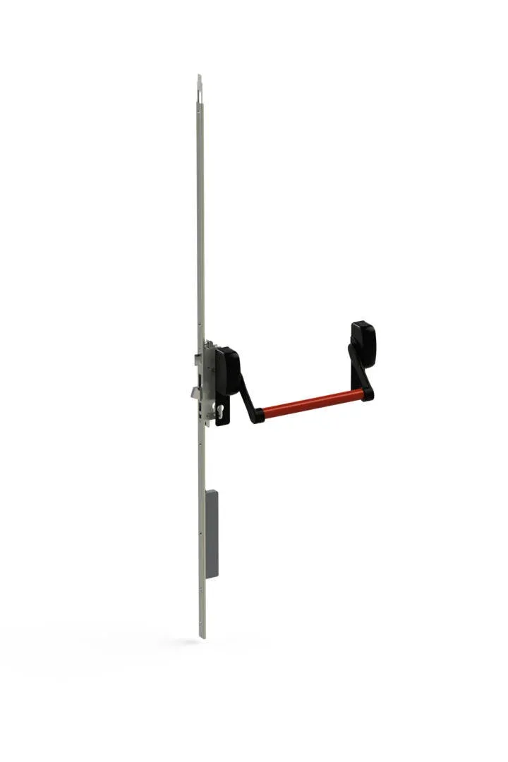 Maniglione antipanico a barra con chiusura automatica e apertura motorizzata per porte doppie, anta primaria, 2 punti di chiusura 105U