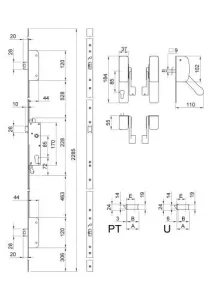 Maniglione antipanico a barra con chiusura automatica, 3 punti di chiusura 153