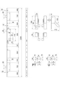 Maniglione antipanico a barra con chiusura automatica e apertura motorizzata, 3 punti di chiusura 160