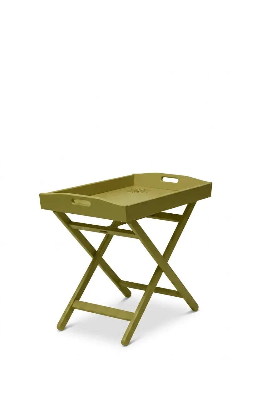 Vassoio-Tavolino pieghevole in legno colore faggio tinto verde oliva