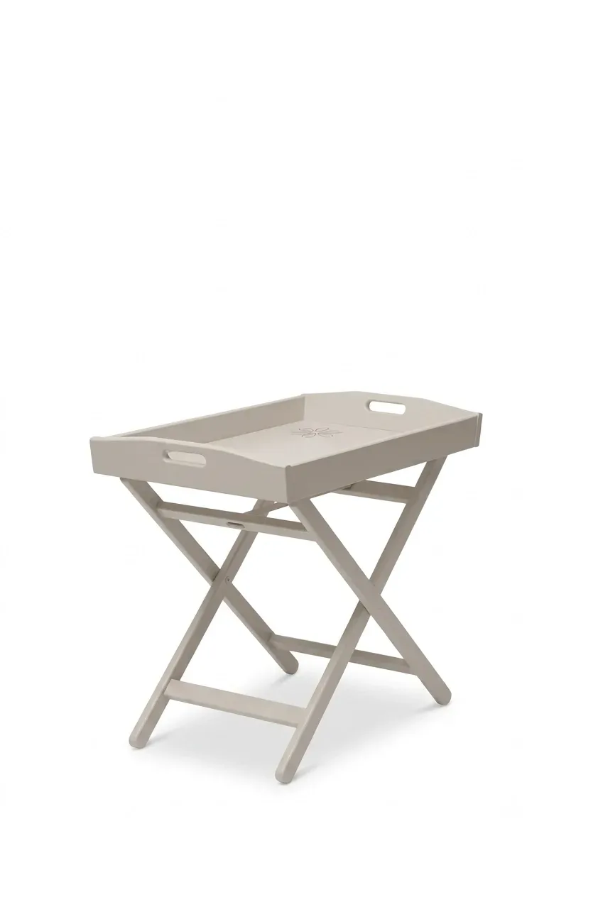 Vassoio-Tavolino pieghevole in legno colore faggio laccato grigio chiaro