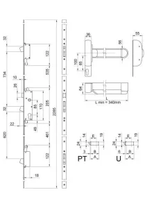 Maniglione antipanico di sicurezza push bar, 3 punti di chiusura 703