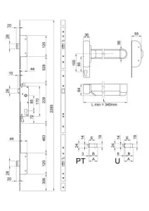 Maniglione antipanico push bar con chiusura automatica 3 punti di chiusura 753