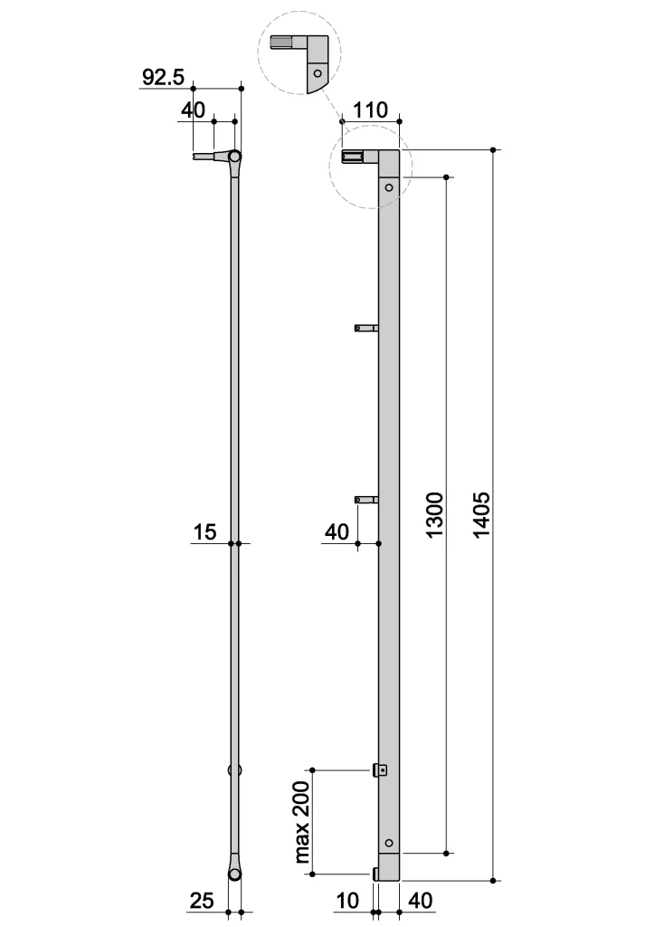 Caposcala montante esterno 2F 40 R7 Inox