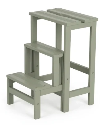Sgabello Numbers in legno ripieghevole a scomparsa 3 gradini tinto Verde Salvia