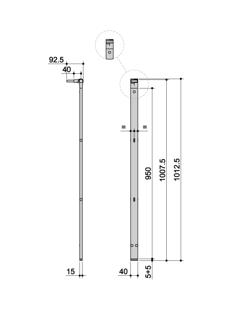 Montante L. 950 2F ringhiera R7 Inox