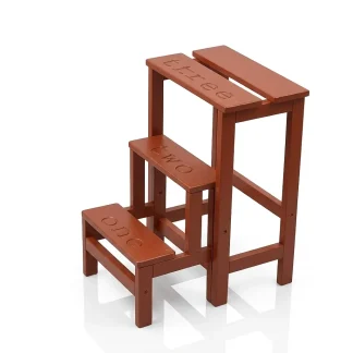 Sgabello Numbers in legno ripieghevole a scomparsa 3 gradini tinto Noce