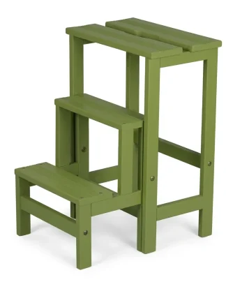 h13 Sgabello in legno 3 gradini ripieghevole Lines faggio tinto verde oliva