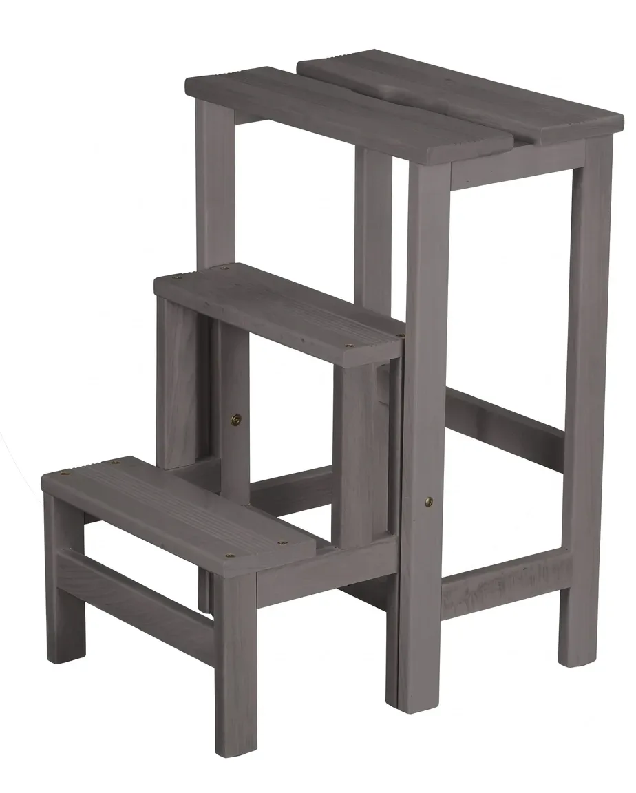 h16 Sgabello in legno 3 gradini ripieghevole Lines faggio tinto grigio