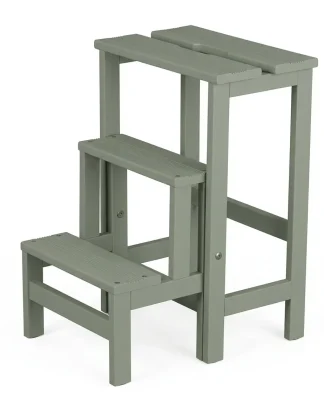 h21 Sgabello in legno 3 gradini ripieghevole Lines faggio tinto verde salvia