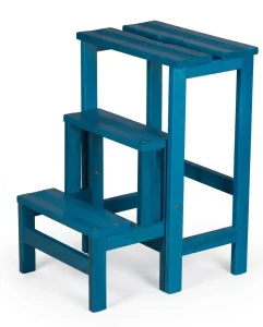 h10 Sgabello in legno 3 gradini ripieghevole Lines faggio tinto azzurro