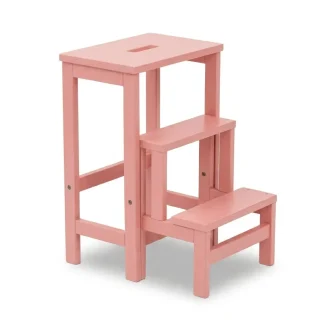 Sgabello Sente in legno ripieghevole a scomparsa 3 gradini Laccato Rosa Antico