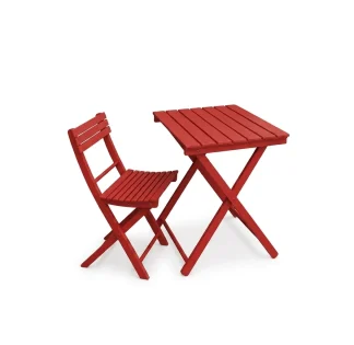 Tavolo pieghevole Garden in faggio massello colore faggio tinto rosso 60 x 80