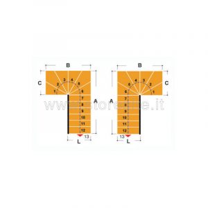 Scala per interni Tech 95 configurazione n° 21 a U - A: 120 B: 252-259 C: 139-144 (cm)