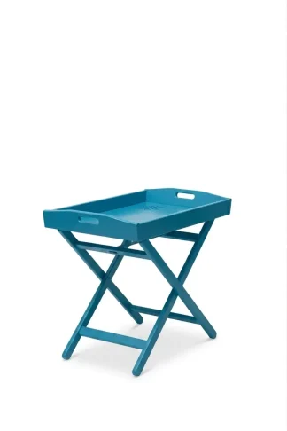 Vassoio-Tavolino pieghevole in legno colore faggio tinto azzurro